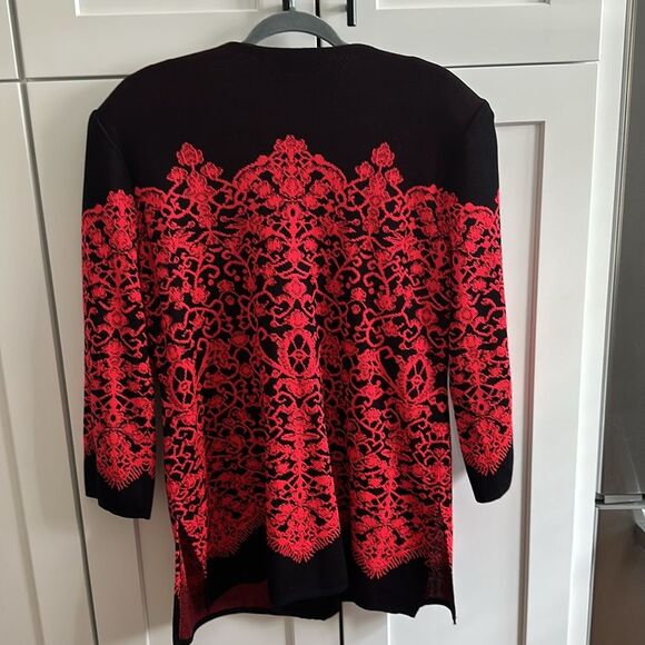 Misook Acrylic Blend Jacket Printed One Button Closure Black Red Plus Size XL - Picture 4 of 13